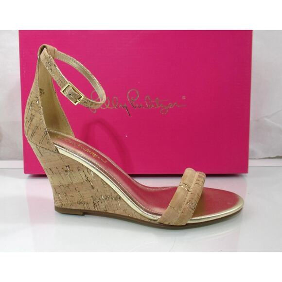 Lilly Pulitizer Jenna Wedge Heel Ankle Strap Sandals Natural Cork Size 8.5 - Picture 1 of 7